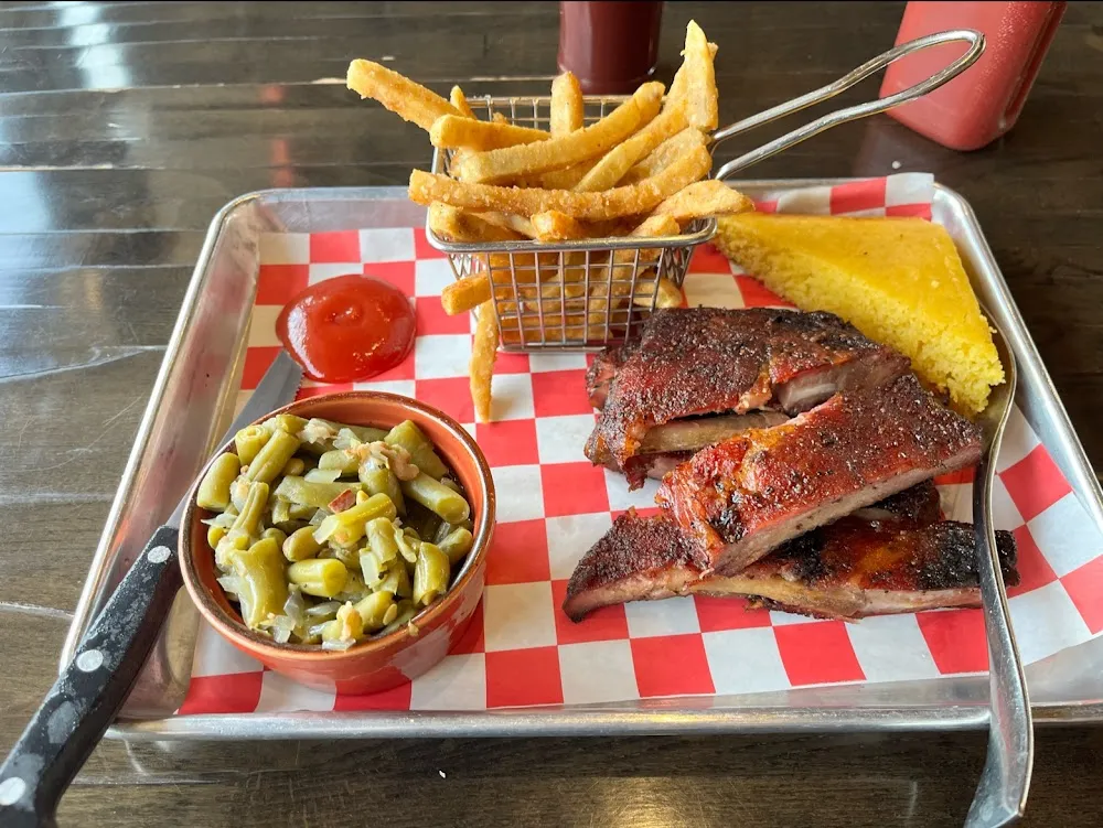 Ribs Salad Cornbread Onion Rings